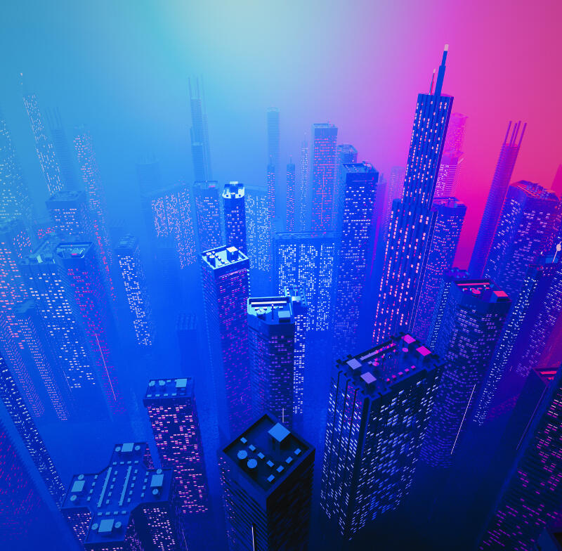 Simply Cyber Con - cyber city sky view of tall buildings